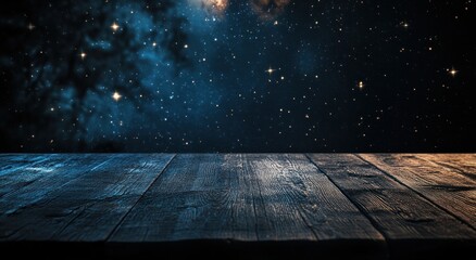 Canvas Print - A wooden surface against a starry night sky, evoking a sense of wonder and exploration.