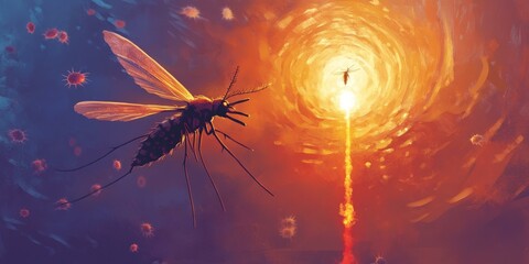 Wall Mural - A mosquito flies towards a bright light.