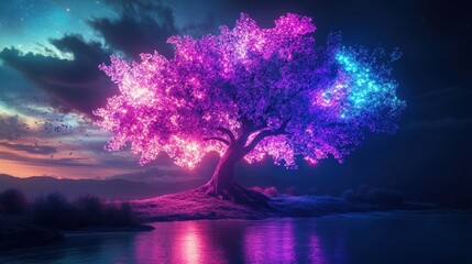 Wall Mural - Glowing Tree by the Lake