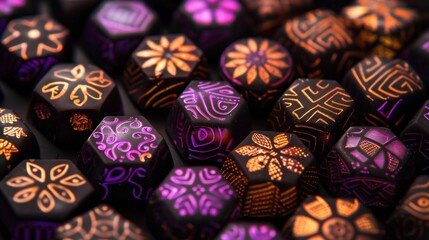 Closeup of bright patterned chocolate bonbon on black background