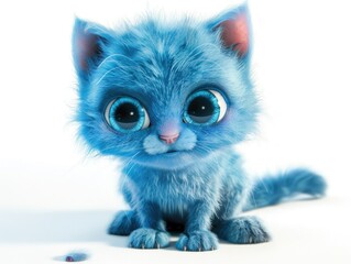 3D Blue Cat with Animated Expression