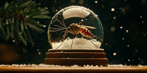 Wall Mural - A mosquito trapped in a snow globe.