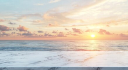 Sticker - Serene sunset over the ocean with a marble foreground.