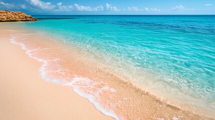 Wall Mural - A beautiful, clear, turquoise ocean with white sandy beach.