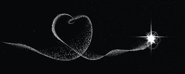 Wall Mural - magic star with dusty tail forming heart. space ship with curved trail in space. futuristic landscap