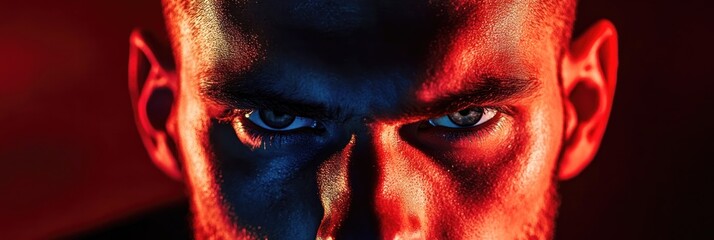 Poster - A close-up portrait of a man with intense expression and dramatic lighting.