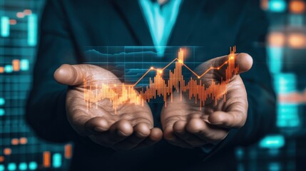 Wall Mural - Global Business Growth Analysis and Financial Graph with Upward Arrow Showing Market Trend and Virtual Economic Chart for Business and Investment Strategy