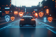 © Krisz G - An autonomous vehicle surrounded by glowing safety icons
