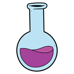 Wall Mural - Hand drawn cartoon round bottom flask on white background. Laboratory glassware, chemistry, science, pharmacology.