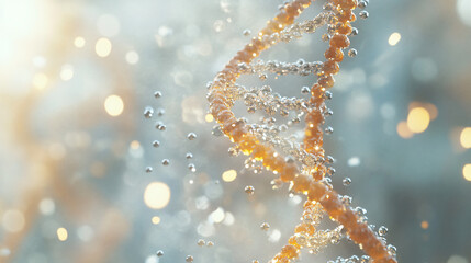 Fototapete - 3d dna strand with water droplets forming on it against a blue bokeh background
