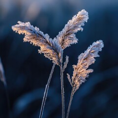 Poster - Frost-covered grass blades glistening in the morning light, showcasing winter's beauty.