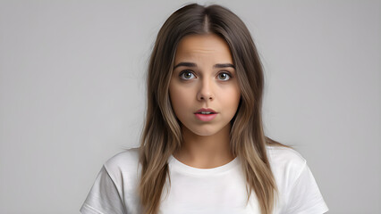 Wall Mural - Portrait of a beautiful young woman in a white t-shirt.