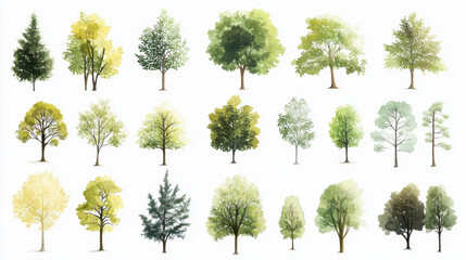 Wall Mural - Watercolor Tree Collection.