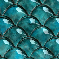 Wall Mural - Teal Green Scale Pattern Seamless Texture