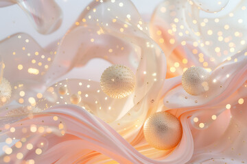 Wall Mural - 3d art background with pink waves, shapes and balls