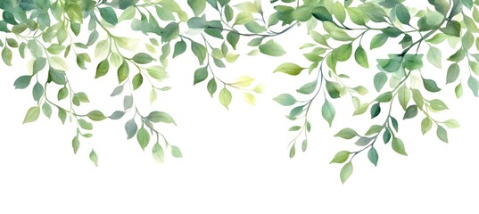 Canvas Print - Watercolor Green Leaves Border