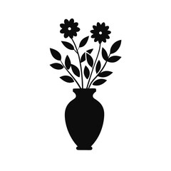 Vase Flowers, vector silhouette, isolated white background 