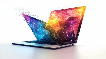 Wall Mural - Laptop Explodes with Colorful Geometric Shapes