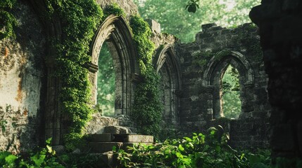 Wall Mural - Ruined Stone Church Overgrown with Ivy