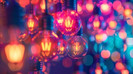Aufkleber - A vibrant pattern of numerous bright light bulbs arranged in a dynamic design, creating a lively and energetic visual. Close-up photo with clean background