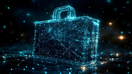 Wall Mural - Glowing Network Briefcase on Digital Background Animation