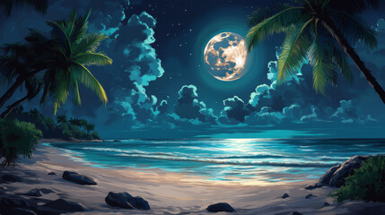 Wall Mural - Tropical Night Beach.