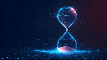 Abstract Hourglass with Binary Code on Network Background