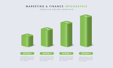 Wall Mural - 4 steps business infographic presentation. green 3d bars chart design. statistics graphic visualisat