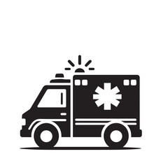 Vector design of ambulance. Ambulance black vector silhouette. Ambulance logo, icon.