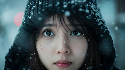 Canvas Print - Young Chinese Model Winter Wonderland