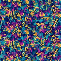 Abstract Floral Pattern with Blue and Purple Background