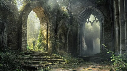 Wall Mural - Ancient Stone Arches in a Mystical Forest