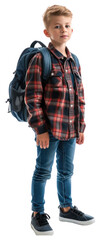 Sticker - Photo of boy student backpack standing white background.