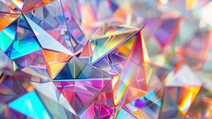 Leinwandbilder - Abstract holographic shapes forming a geometric pattern with a blend of bright, iridescent colors. Close-up photo with clean background