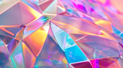 Poster - Abstract holographic shapes forming a geometric pattern with a blend of bright, iridescent colors. Close-up photo with clean background