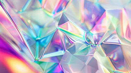 Leinwandbilder - Abstract holographic shapes forming a geometric pattern with a blend of bright, iridescent colors. Close-up photo with clean background