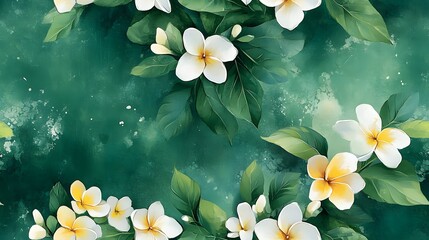 Wall Mural - A painting of a field of white flowers with a green background