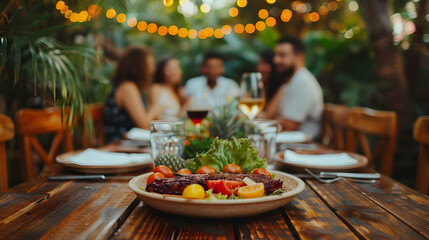 Poster - Young People Enjoying Delicious Barbecue Dinner