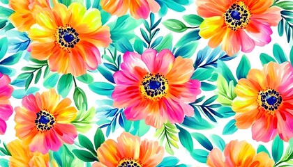 Wall Mural - Watercolor Floral Seamless Pattern