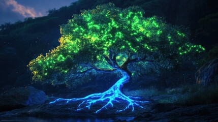 Wall Mural - Glowing Tree by the Lake