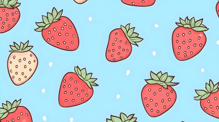 Sticker - Cute Cartoon Strawberry Seamless Pattern