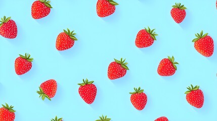 Sticker - Strawberry Pattern on Blue Background