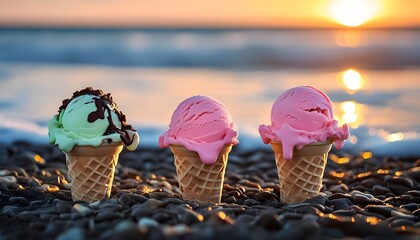 Wall Mural - Refreshing ice cream indulgence on a sunny beach