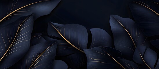 Wall Mural - Elegant Dark Blue and Gold Leaves