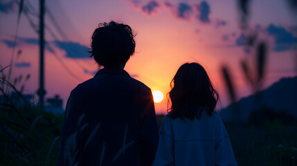 Sticker - silhouette of a couple in sunset