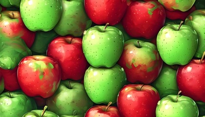 Wall Mural - Vibrant pattern of red and green apples creating a fresh and fruity design