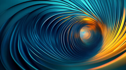 Poster - Swirling abstract background creating a tunnel illusion with vibrant orange and blue gradients, ideal for tech-themed projects