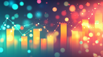 Abstract glowing bar graph with network data connection lines for global communication, internet and technology background concept