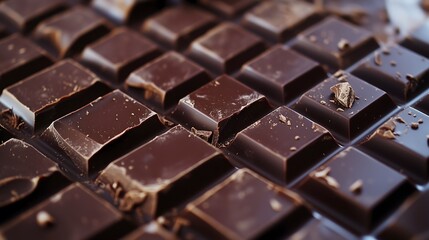 Dark chocolate pieces close up. AI generation