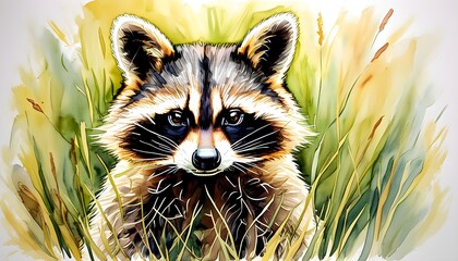 Whimsical Watercolor Raccoon Portrait